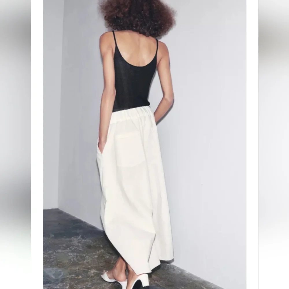 Zara Zw Collection Ecru Linen Volume Wide-Leg Crop Pants Sz-S